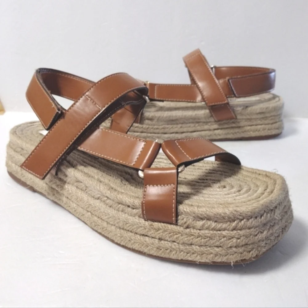 ZARA Women's Tan Jute Faux Leather Slingback Strappy Platform Sandals Brown 39 - Picture 7 of 13